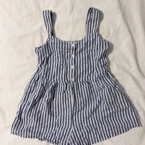Old Navy Girls Blue and White Striped Button-Front Romper size M (8)
